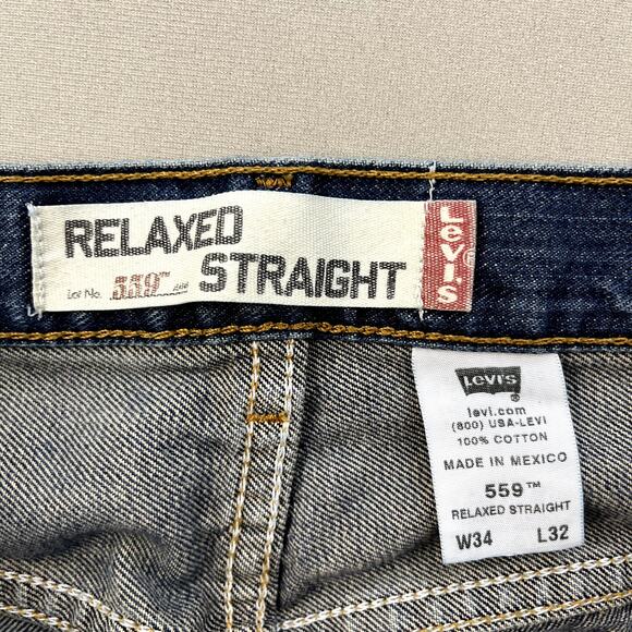 Levis 559 Jeans Mens 34x32 Blue Denim Relaxed Fit Straight Leg Dark Stone Wash - Picture 6 of 13